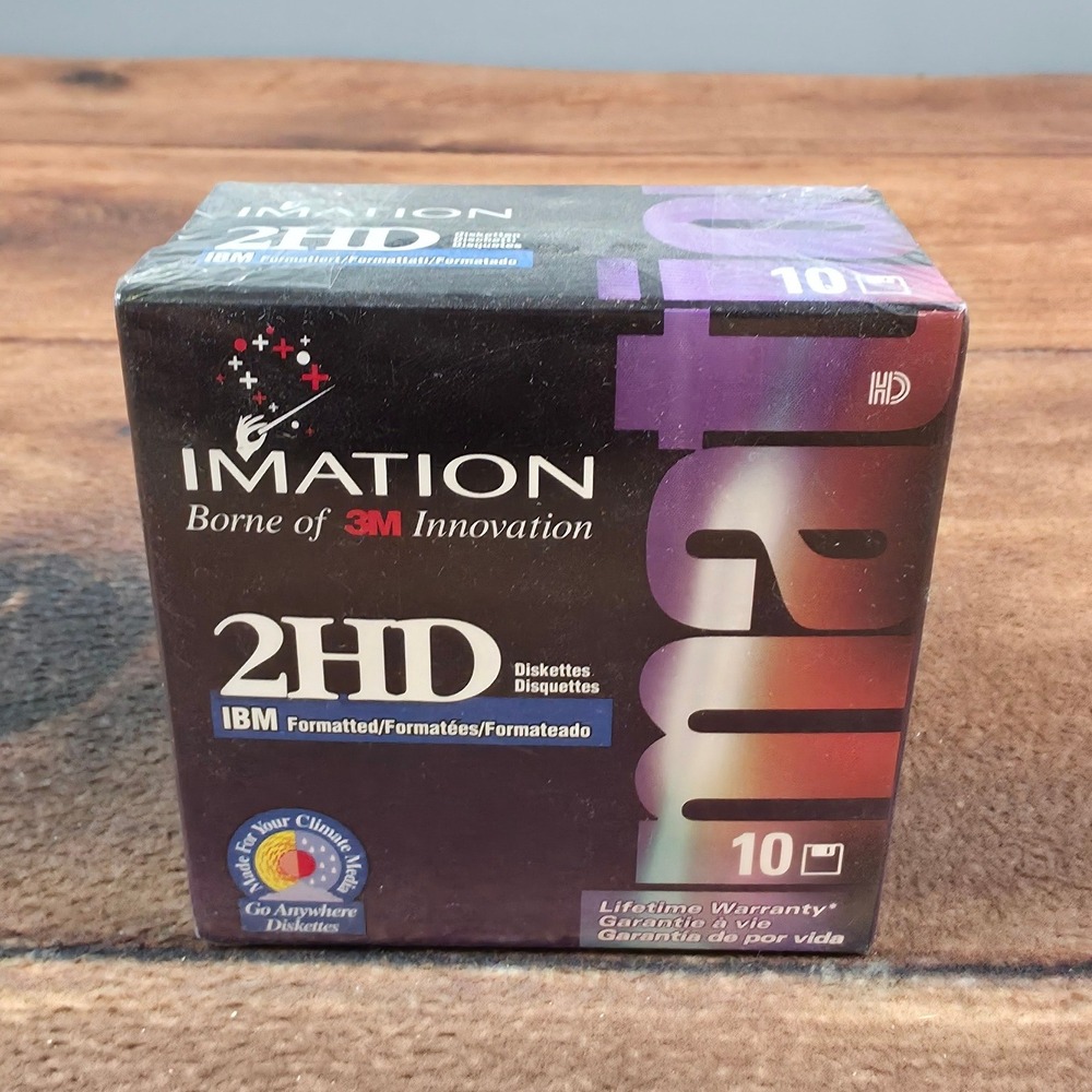 Imation 2HD Floppy Disks 10 Pack 3.5 Inch Black New IBM Formatted 1.44MB